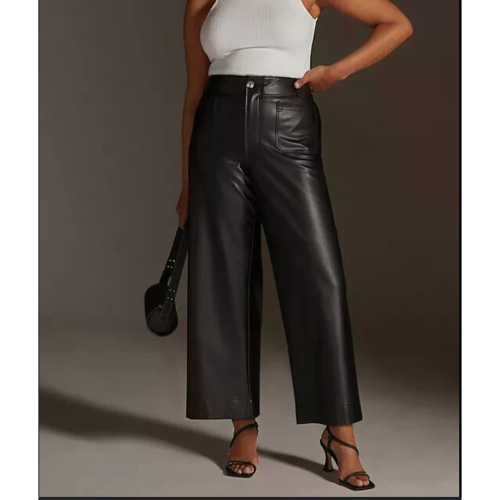 MAEVE Collette Wide Leg Black Faux Leather Cropped Pants Size 32 Minimalist
